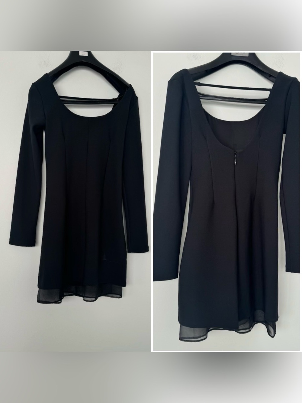 NWT Abercrombie & Fitch Black Little Dress Long Scoop Back Sheer Layered S